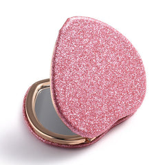 Elegant heart-shaped glittery folding cosmetic mirror – rose gold frame, hypoallergenic metal, portable and practical for girls